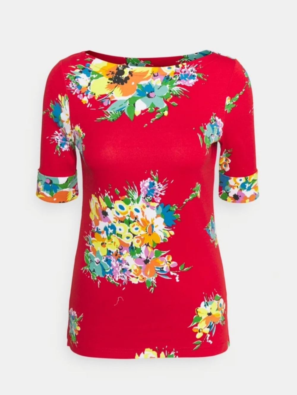 Lauren Red Floral Boatneck Top